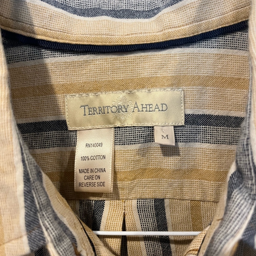 The Territory Ahead Medium Men's Shirt Yellow Blue Striped Long Sleeve Button Up - Picture 2 of 4